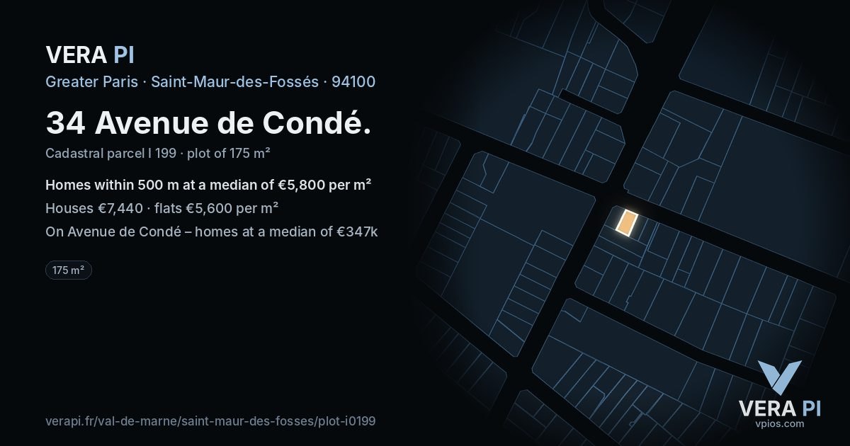 34 Avenue de Condé, Saint-Maur-des-Fossés at night – the plot lit, the parcels around coloured by the prices near them