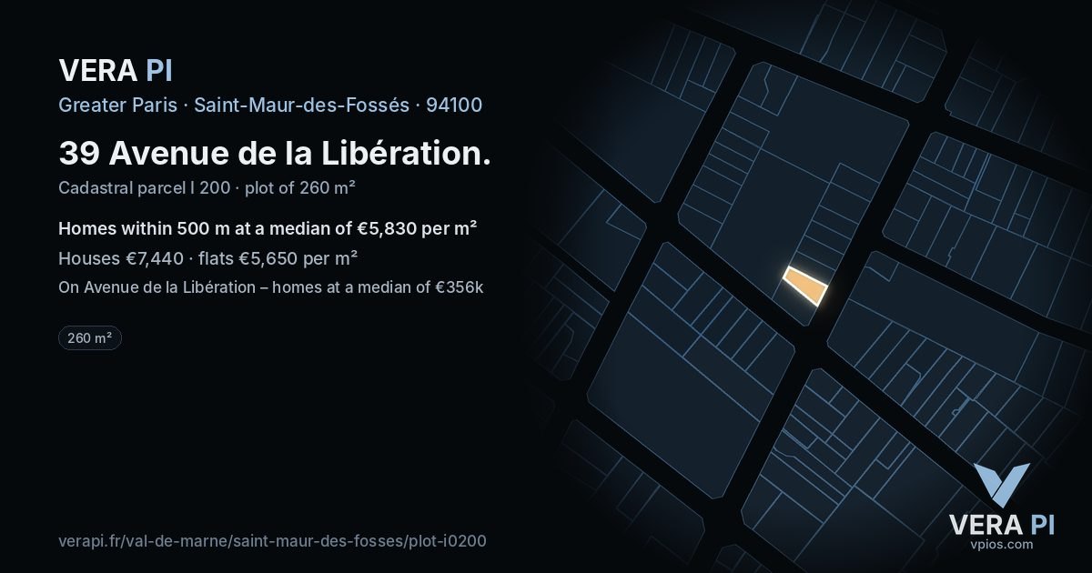39 Avenue de la Libération, Saint-Maur-des-Fossés at night – the plot lit, the parcels around coloured by the prices near them