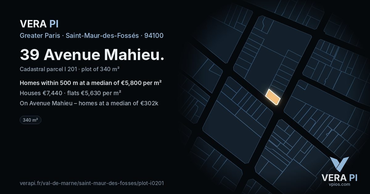 39 Avenue Mahieu, Saint-Maur-des-Fossés at night – the plot lit, the parcels around coloured by the prices near them