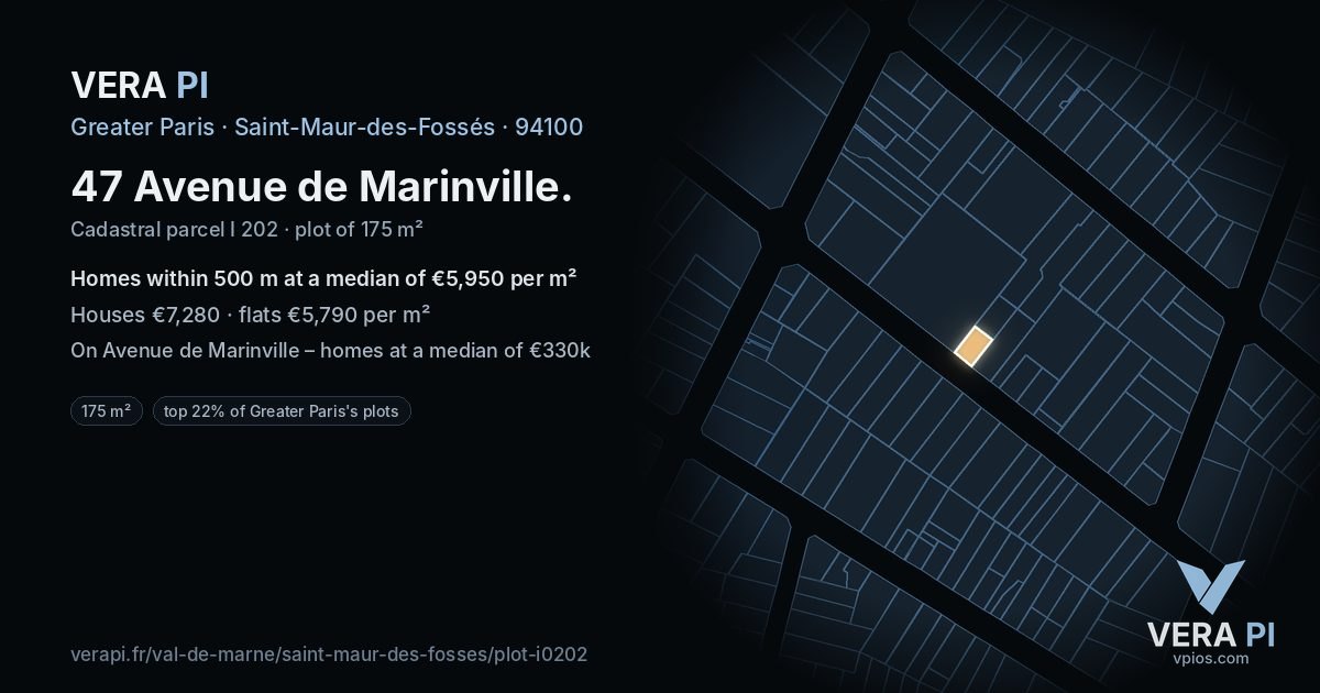 47 Avenue de Marinville, Saint-Maur-des-Fossés at night – the plot lit, the parcels around coloured by the prices near them