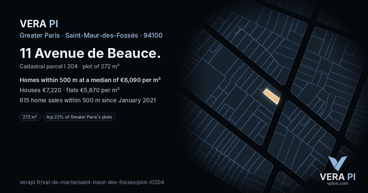 11 Avenue de Beauce, Saint-Maur-des-Fossés at night – the plot lit, the parcels around coloured by the prices near them