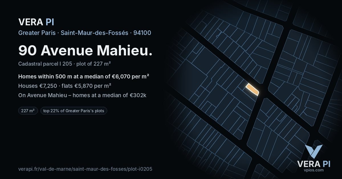 90 Avenue Mahieu, Saint-Maur-des-Fossés at night – the plot lit, the parcels around coloured by the prices near them