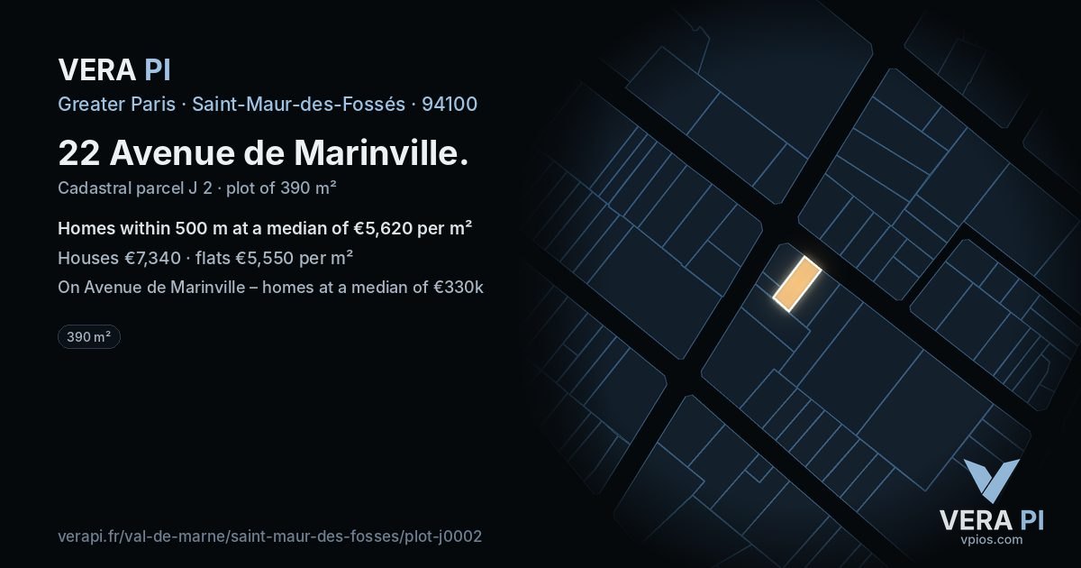 22 Avenue de Marinville, Saint-Maur-des-Fossés at night – the plot lit, the parcels around coloured by the prices near them
