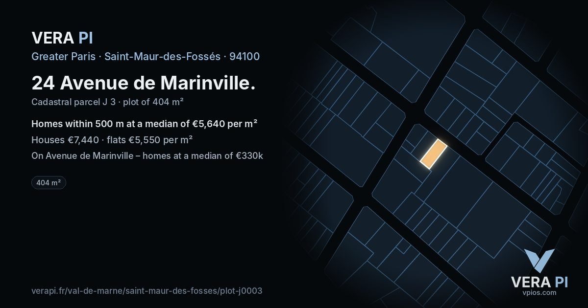 24 Avenue de Marinville, Saint-Maur-des-Fossés at night – the plot lit, the parcels around coloured by the prices near them
