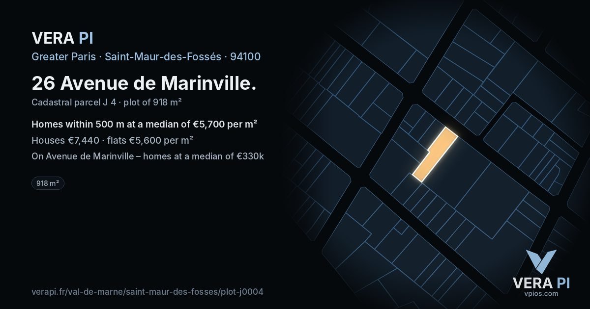 26 Avenue de Marinville, Saint-Maur-des-Fossés at night – the plot lit, the parcels around coloured by the prices near them