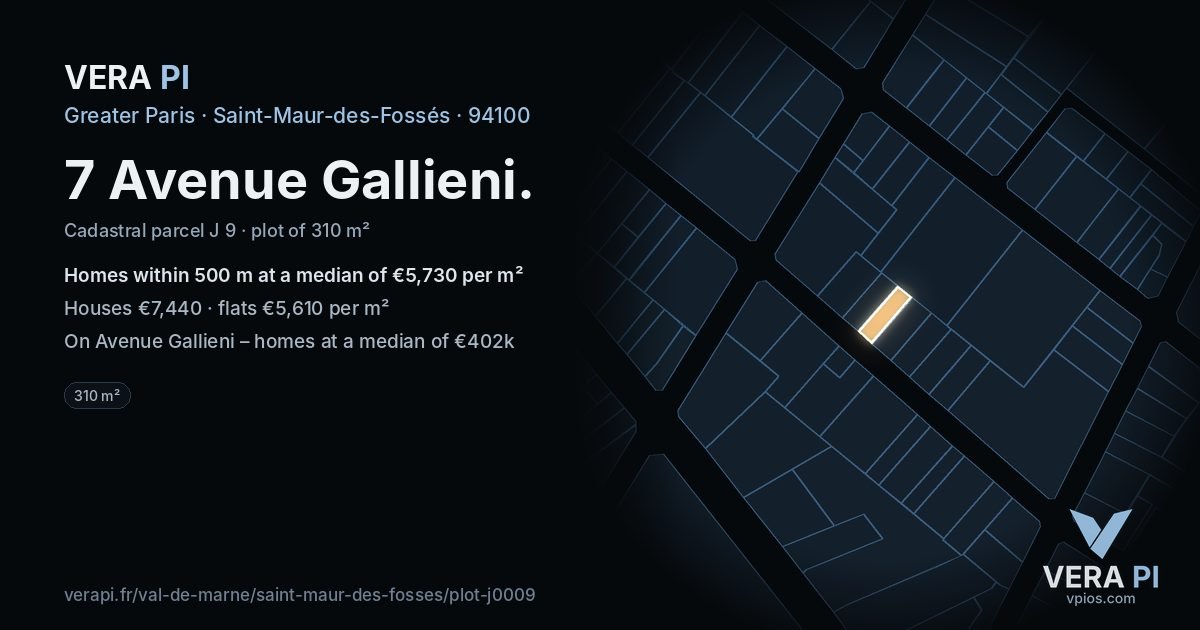 7 Avenue Gallieni, Saint-Maur-des-Fossés at night – the plot lit, the parcels around coloured by the prices near them
