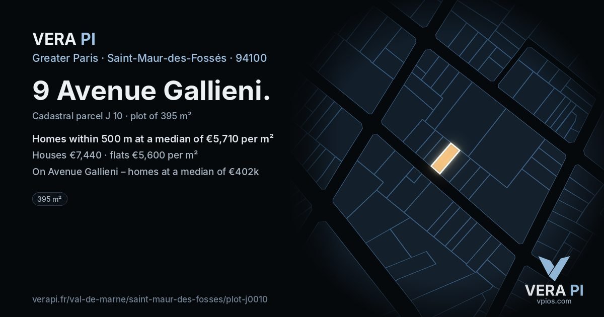 9 Avenue Gallieni, Saint-Maur-des-Fossés at night – the plot lit, the parcels around coloured by the prices near them