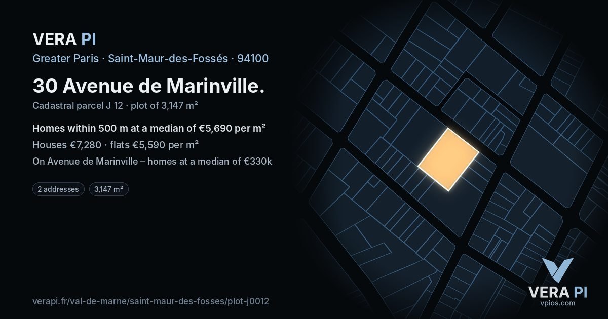 30 Avenue de Marinville, Saint-Maur-des-Fossés at night – the plot lit, the parcels around coloured by the prices near them