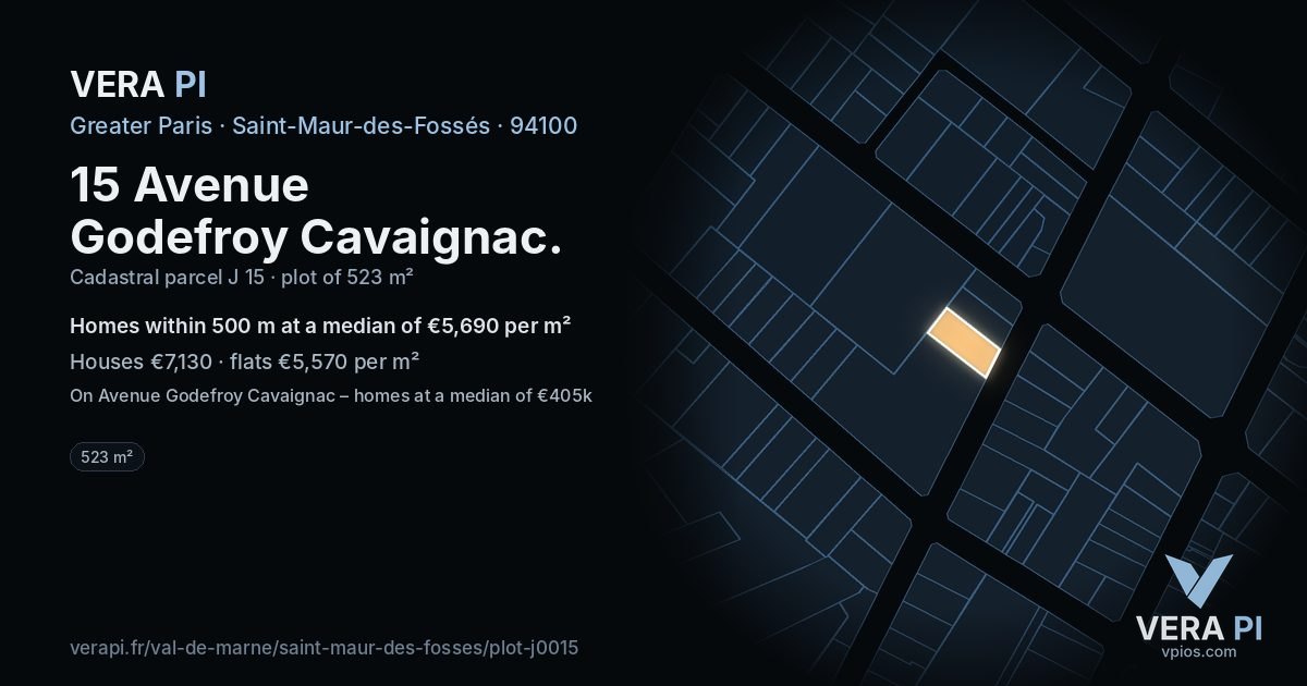 15 Avenue Godefroy Cavaignac, Saint-Maur-des-Fossés at night – the plot lit, the parcels around coloured by the prices near them
