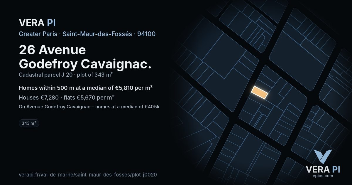 26 Avenue Godefroy Cavaignac, Saint-Maur-des-Fossés at night – the plot lit, the parcels around coloured by the prices near them