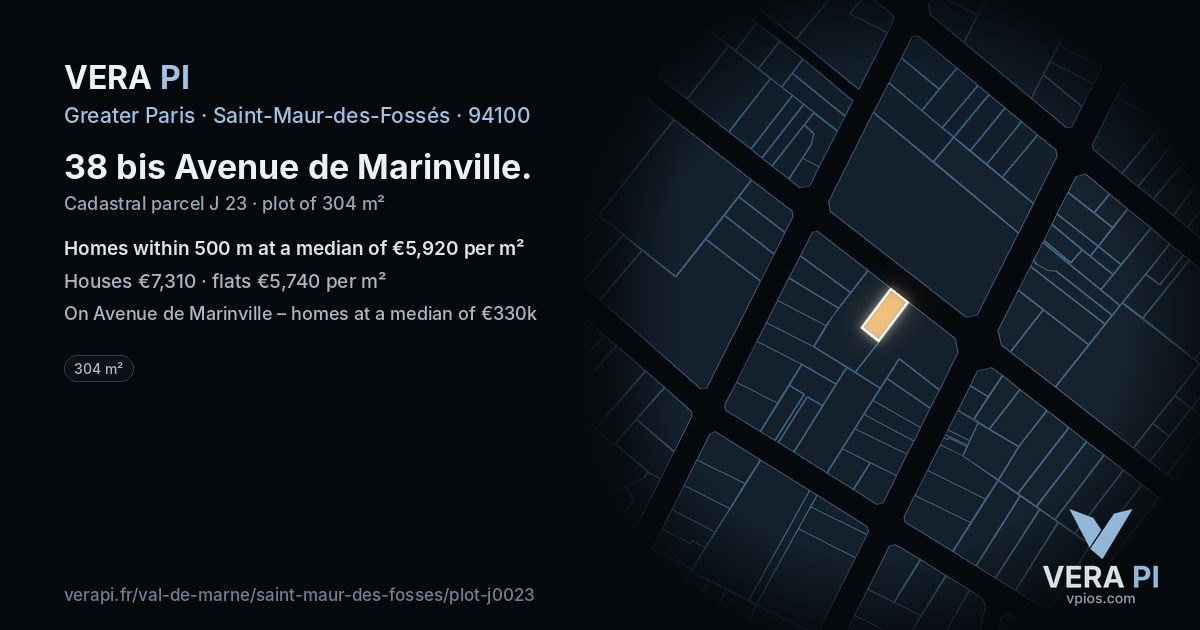 38 bis Avenue de Marinville, Saint-Maur-des-Fossés at night – the plot lit, the parcels around coloured by the prices near them