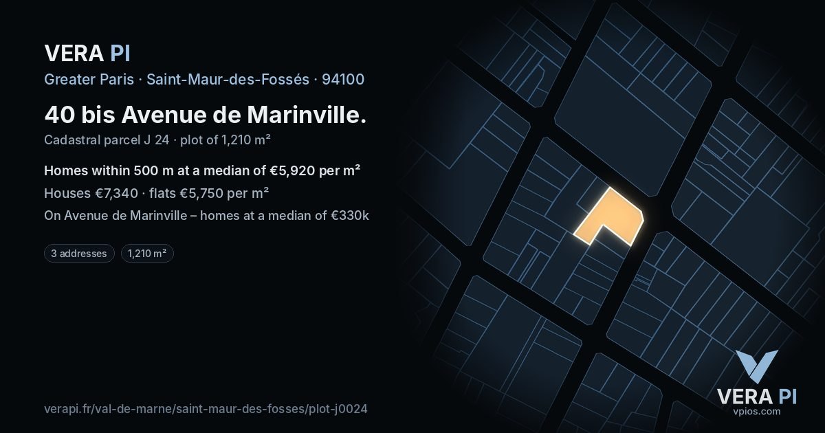 40 bis Avenue de Marinville, Saint-Maur-des-Fossés at night – the plot lit, the parcels around coloured by the prices near them