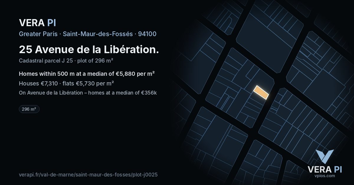25 Avenue de la Libération, Saint-Maur-des-Fossés at night – the plot lit, the parcels around coloured by the prices near them
