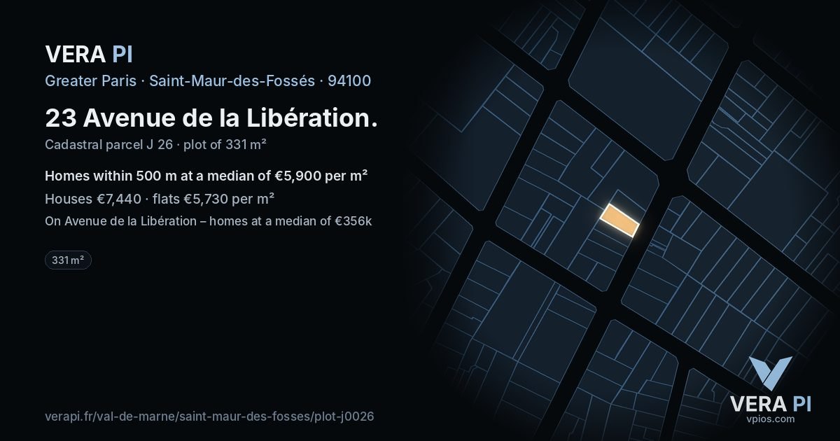 23 Avenue de la Libération, Saint-Maur-des-Fossés at night – the plot lit, the parcels around coloured by the prices near them
