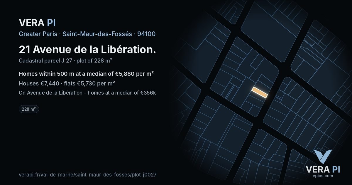 21 Avenue de la Libération, Saint-Maur-des-Fossés at night – the plot lit, the parcels around coloured by the prices near them