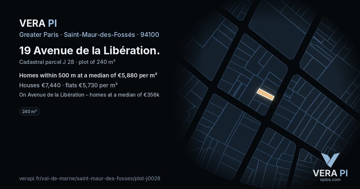 19 Avenue de la Libération, Saint-Maur-des-Fossés at night – the plot lit, the parcels around coloured by the prices near them