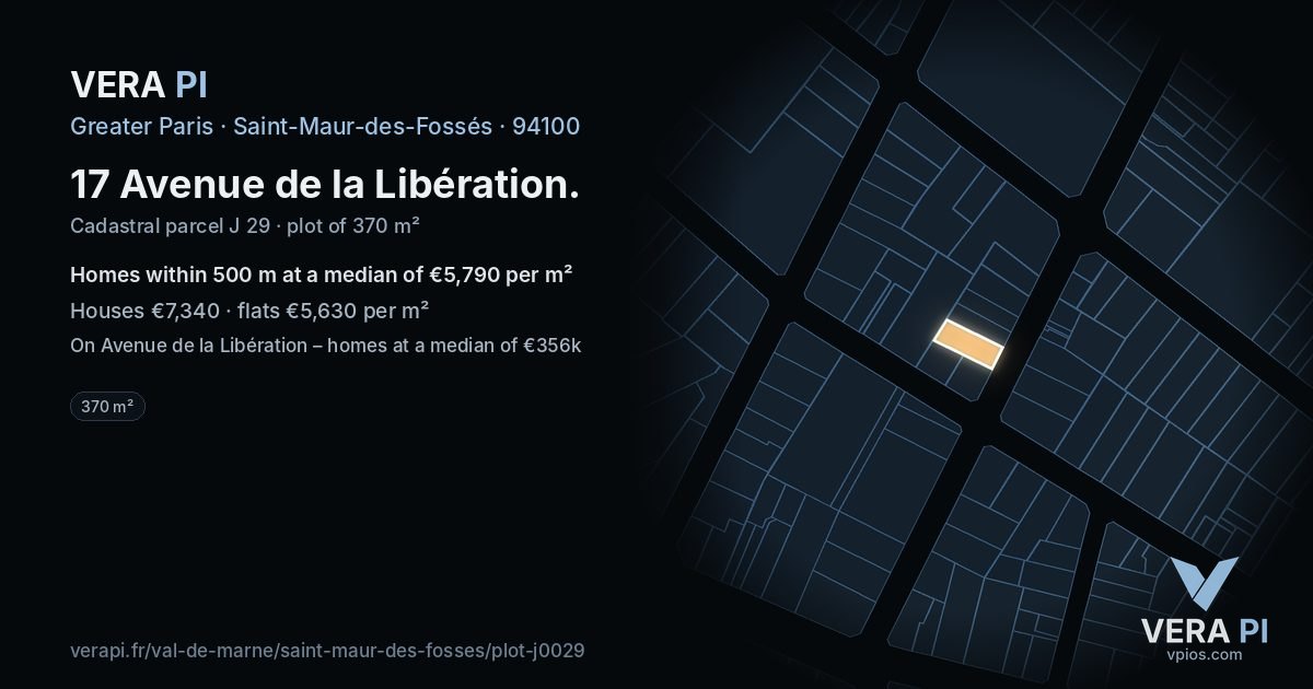 17 Avenue de la Libération, Saint-Maur-des-Fossés at night – the plot lit, the parcels around coloured by the prices near them