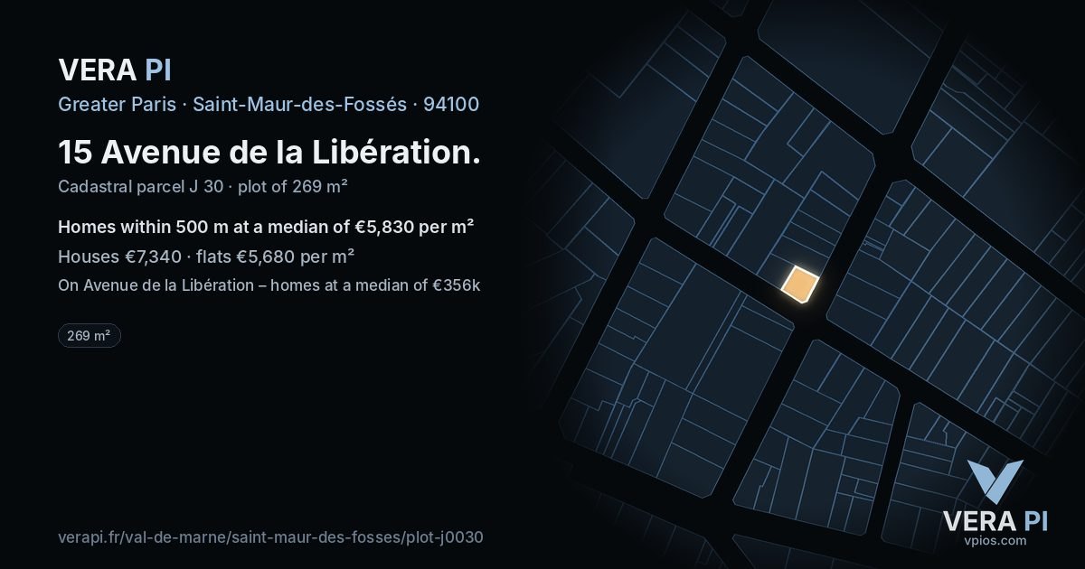 15 Avenue de la Libération, Saint-Maur-des-Fossés at night – the plot lit, the parcels around coloured by the prices near them