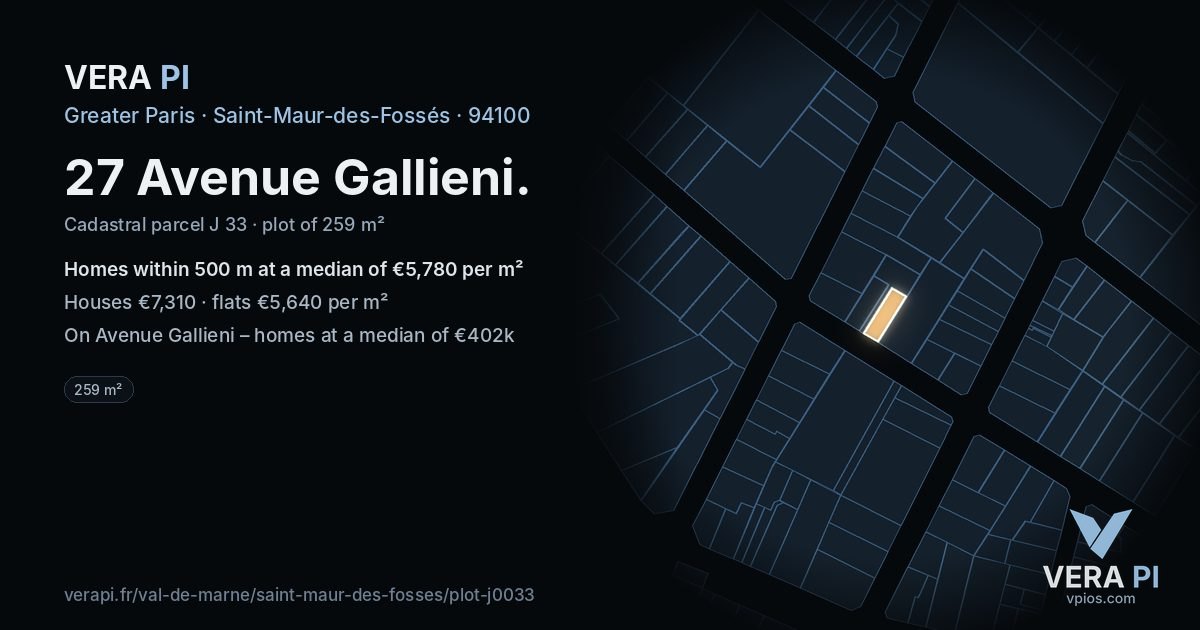 27 Avenue Gallieni, Saint-Maur-des-Fossés at night – the plot lit, the parcels around coloured by the prices near them