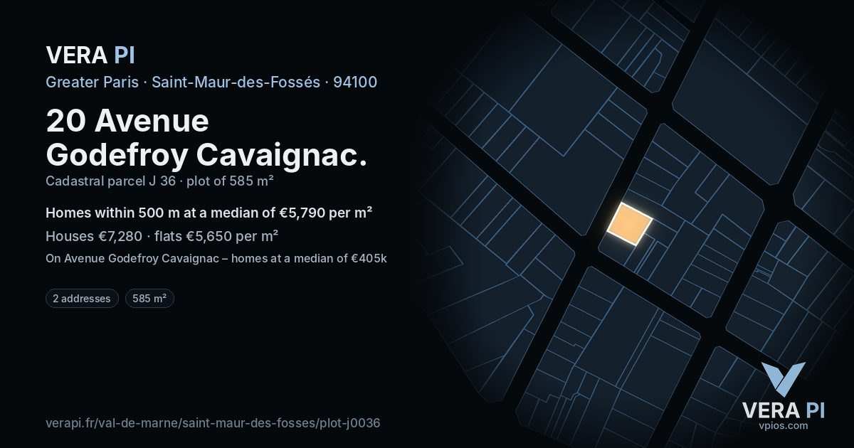 20 Avenue Godefroy Cavaignac, Saint-Maur-des-Fossés at night – the plot lit, the parcels around coloured by the prices near them