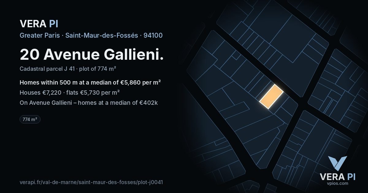 20 Avenue Gallieni, Saint-Maur-des-Fossés at night – the plot lit, the parcels around coloured by the prices near them