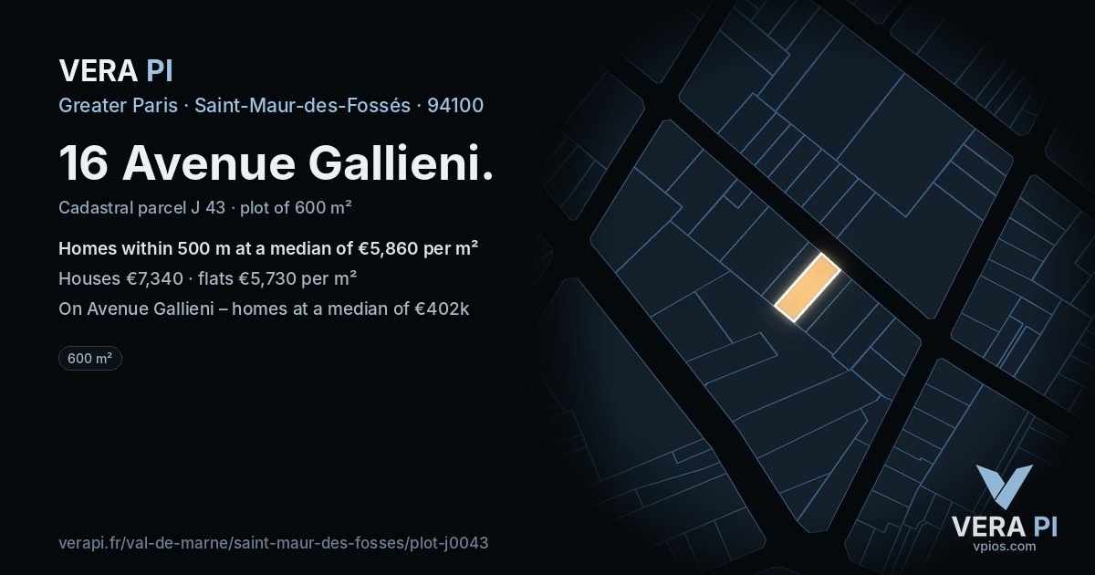 16 Avenue Gallieni, Saint-Maur-des-Fossés at night – the plot lit, the parcels around coloured by the prices near them