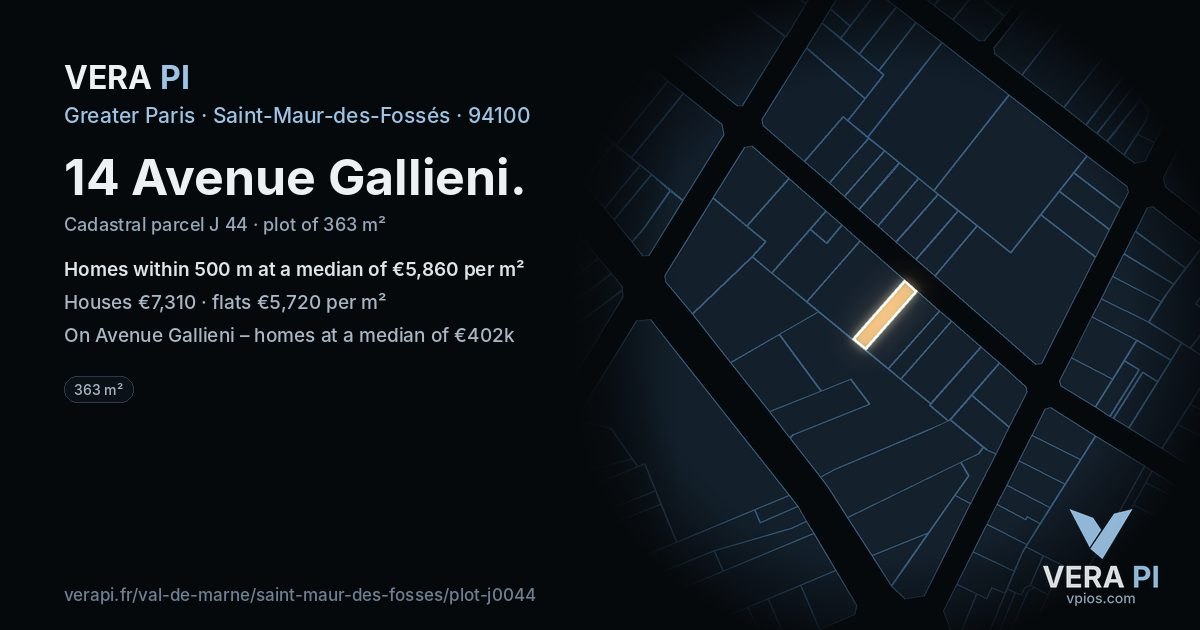 14 Avenue Gallieni, Saint-Maur-des-Fossés at night – the plot lit, the parcels around coloured by the prices near them