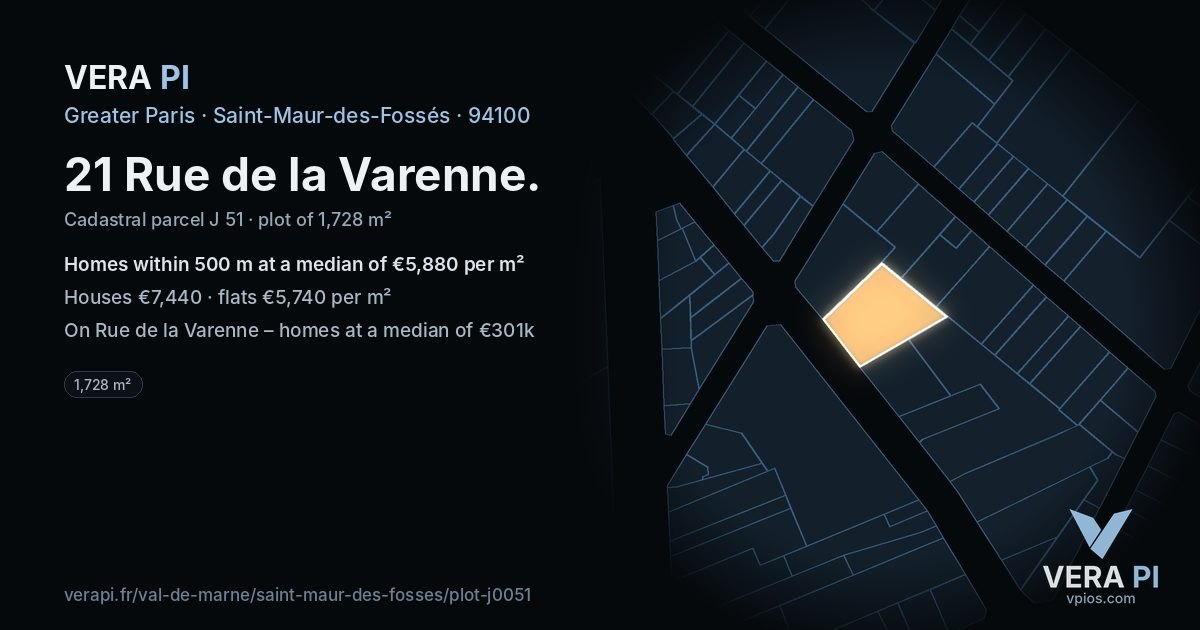 21 Rue de la Varenne, Saint-Maur-des-Fossés at night – the plot lit, the parcels around coloured by the prices near them