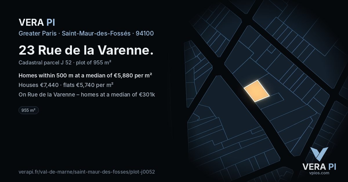 23 Rue de la Varenne, Saint-Maur-des-Fossés at night – the plot lit, the parcels around coloured by the prices near them