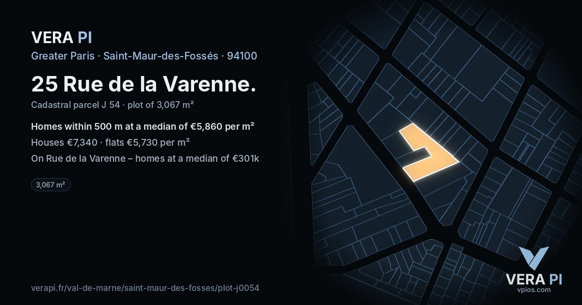 25 Rue de la Varenne, Saint-Maur-des-Fossés at night – the plot lit, the parcels around coloured by the prices near them