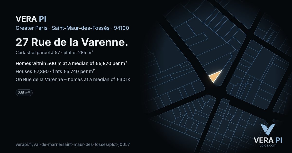 27 Rue de la Varenne, Saint-Maur-des-Fossés at night – the plot lit, the parcels around coloured by the prices near them