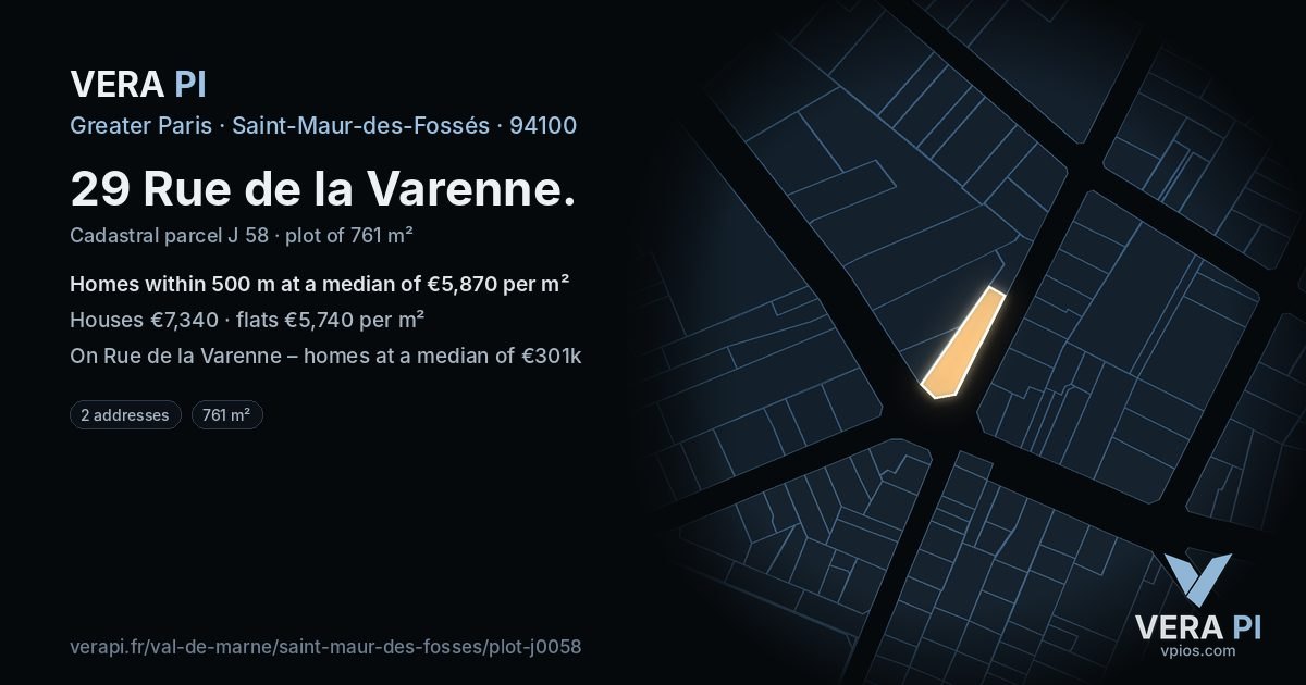 29 Rue de la Varenne, Saint-Maur-des-Fossés at night – the plot lit, the parcels around coloured by the prices near them