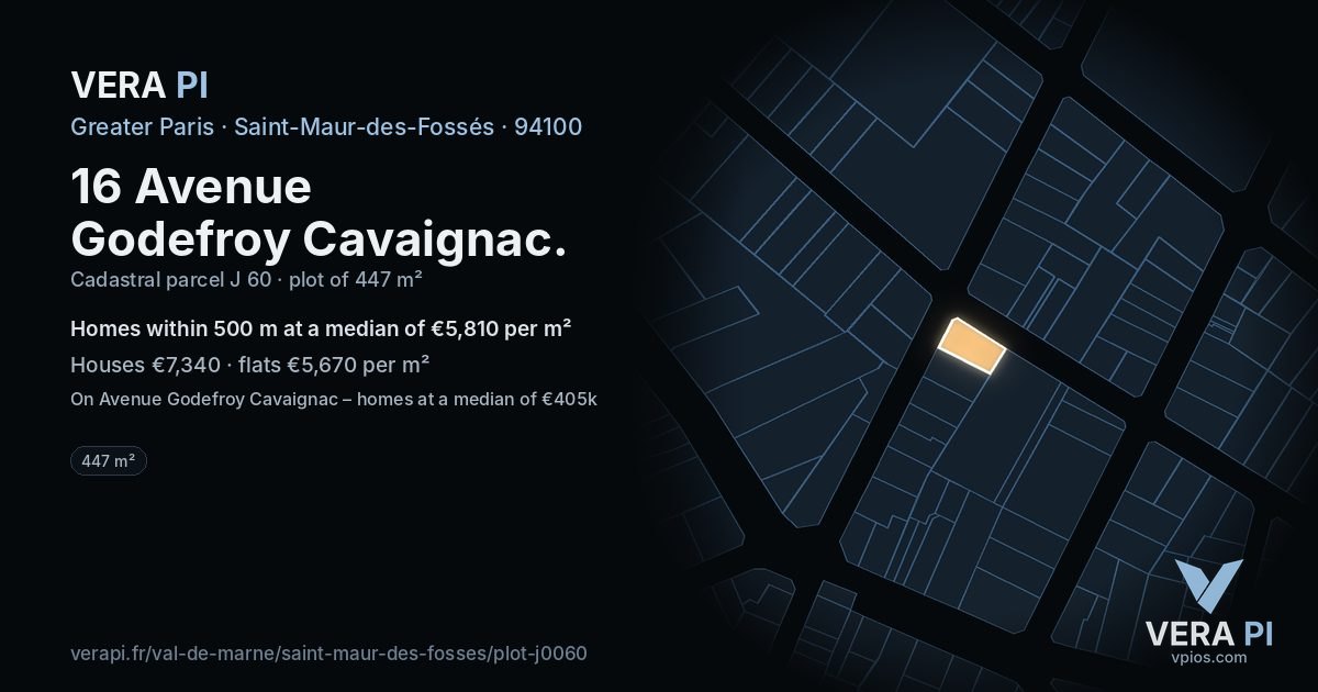 16 Avenue Godefroy Cavaignac, Saint-Maur-des-Fossés at night – the plot lit, the parcels around coloured by the prices near them