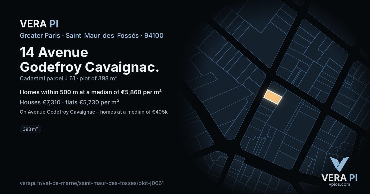 14 Avenue Godefroy Cavaignac, Saint-Maur-des-Fossés at night – the plot lit, the parcels around coloured by the prices near them