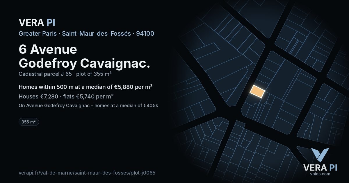 6 Avenue Godefroy Cavaignac, Saint-Maur-des-Fossés at night – the plot lit, the parcels around coloured by the prices near them