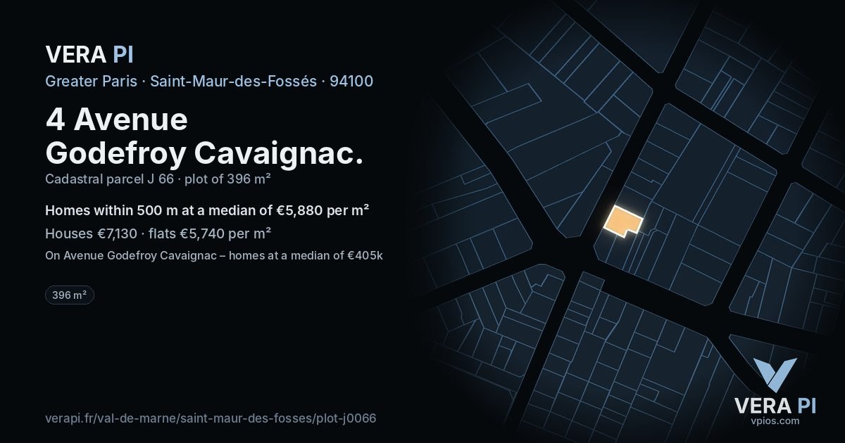 4 Avenue Godefroy Cavaignac, Saint-Maur-des-Fossés at night – the plot lit, the parcels around coloured by the prices near them
