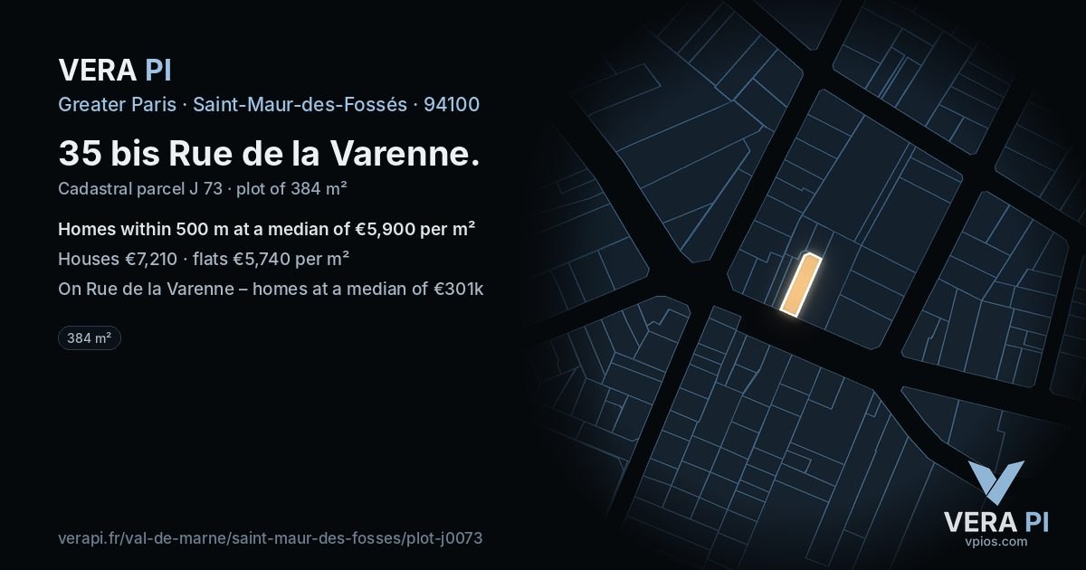 35 bis Rue de la Varenne, Saint-Maur-des-Fossés at night – the plot lit, the parcels around coloured by the prices near them