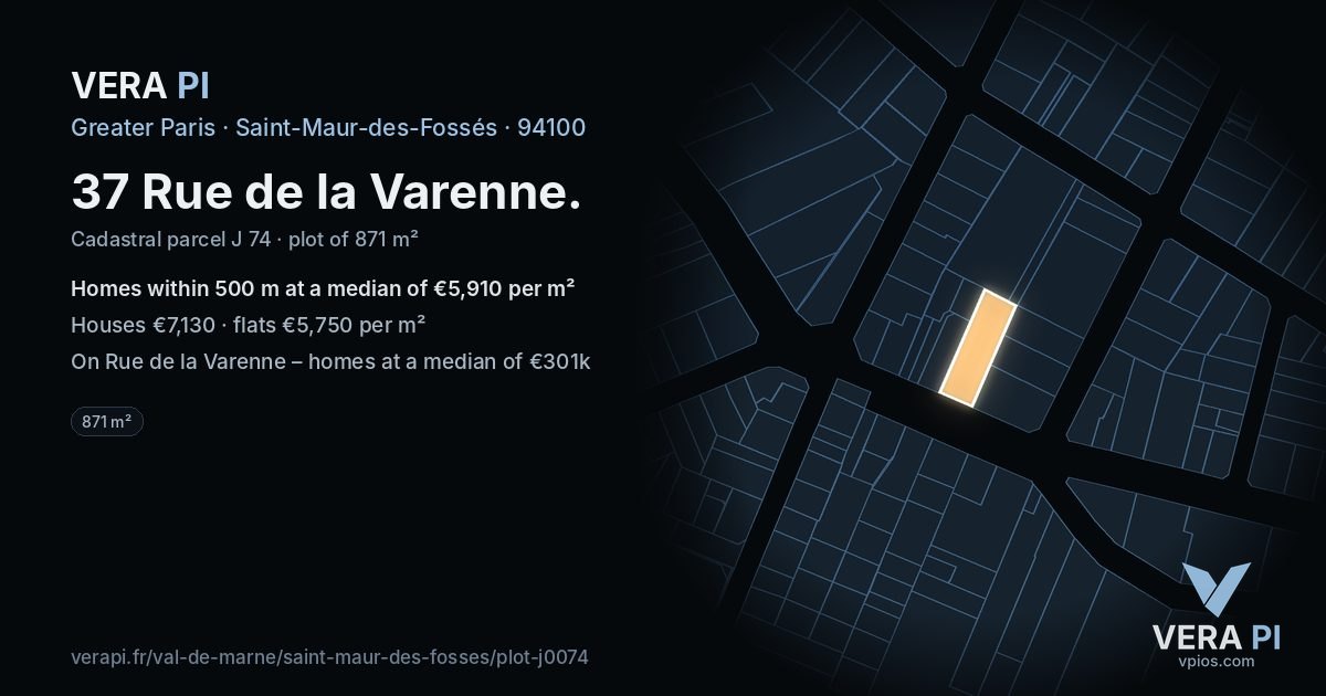 37 Rue de la Varenne, Saint-Maur-des-Fossés at night – the plot lit, the parcels around coloured by the prices near them