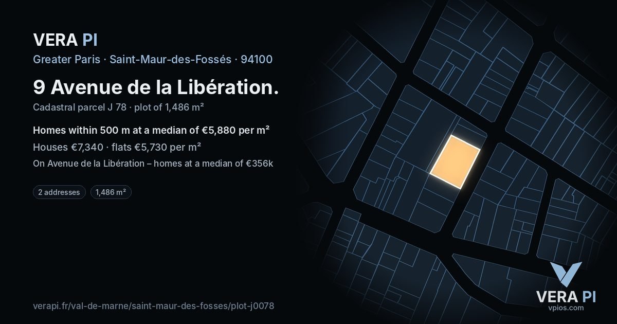 9 Avenue de la Libération, Saint-Maur-des-Fossés at night – the plot lit, the parcels around coloured by the prices near them
