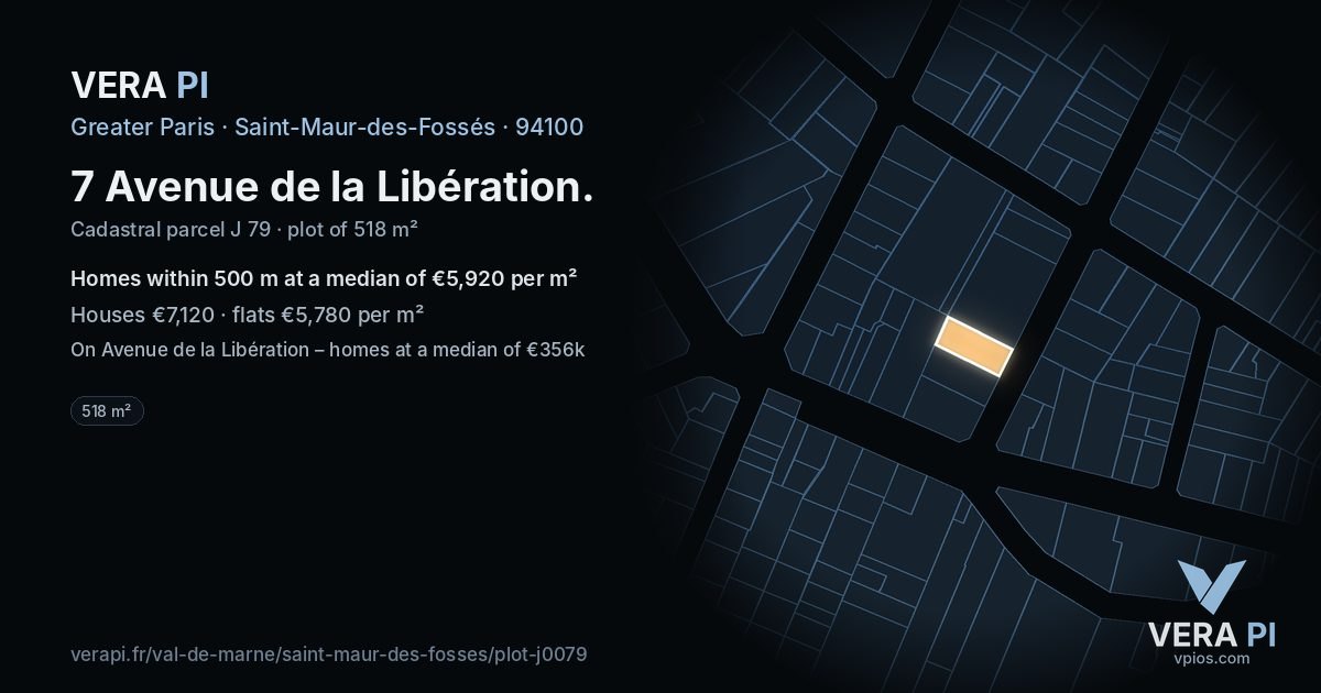 7 Avenue de la Libération, Saint-Maur-des-Fossés at night – the plot lit, the parcels around coloured by the prices near them