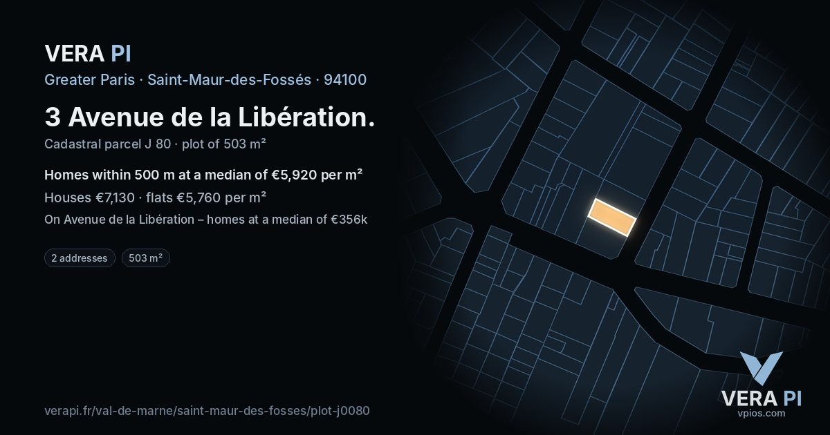 3 Avenue de la Libération, Saint-Maur-des-Fossés at night – the plot lit, the parcels around coloured by the prices near them