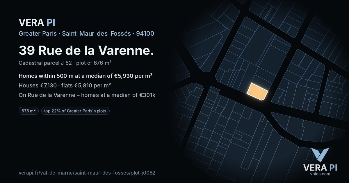 39 Rue de la Varenne, Saint-Maur-des-Fossés at night – the plot lit, the parcels around coloured by the prices near them