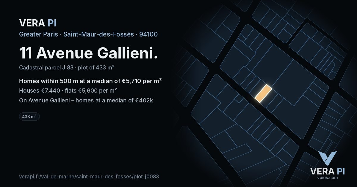 11 Avenue Gallieni, Saint-Maur-des-Fossés at night – the plot lit, the parcels around coloured by the prices near them
