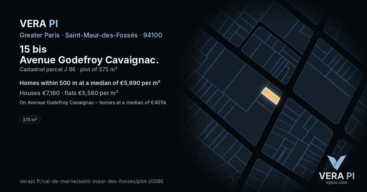 15 bis Avenue Godefroy Cavaignac, Saint-Maur-des-Fossés at night – the plot lit, the parcels around coloured by the prices near them