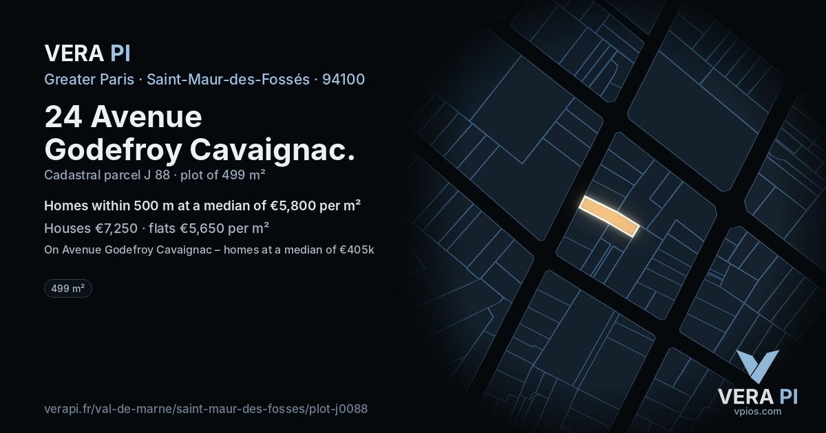 24 Avenue Godefroy Cavaignac, Saint-Maur-des-Fossés at night – the plot lit, the parcels around coloured by the prices near them