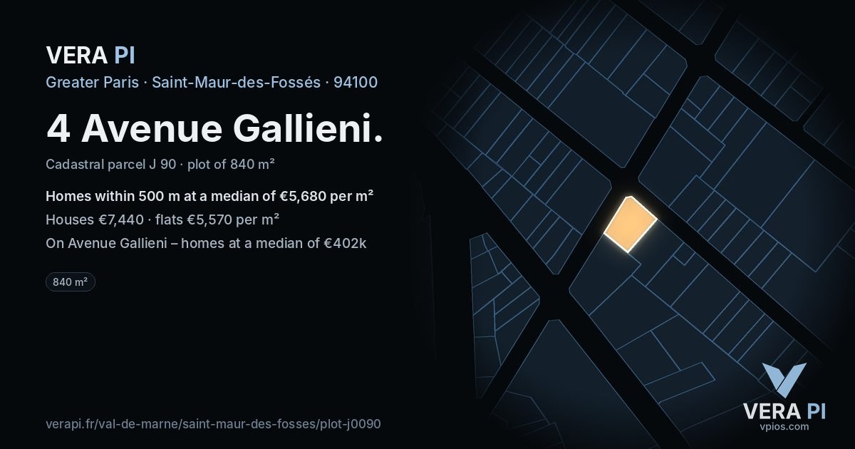 4 Avenue Gallieni, Saint-Maur-des-Fossés at night – the plot lit, the parcels around coloured by the prices near them