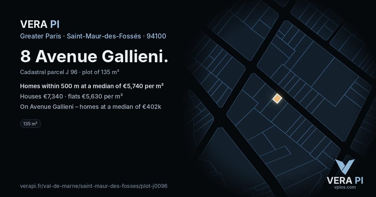8 Avenue Gallieni, Saint-Maur-des-Fossés at night – the plot lit, the parcels around coloured by the prices near them