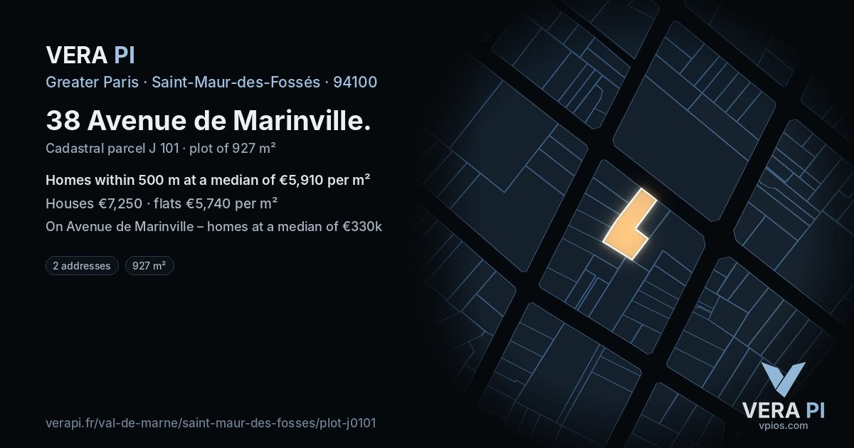 38 Avenue de Marinville, Saint-Maur-des-Fossés at night – the plot lit, the parcels around coloured by the prices near them