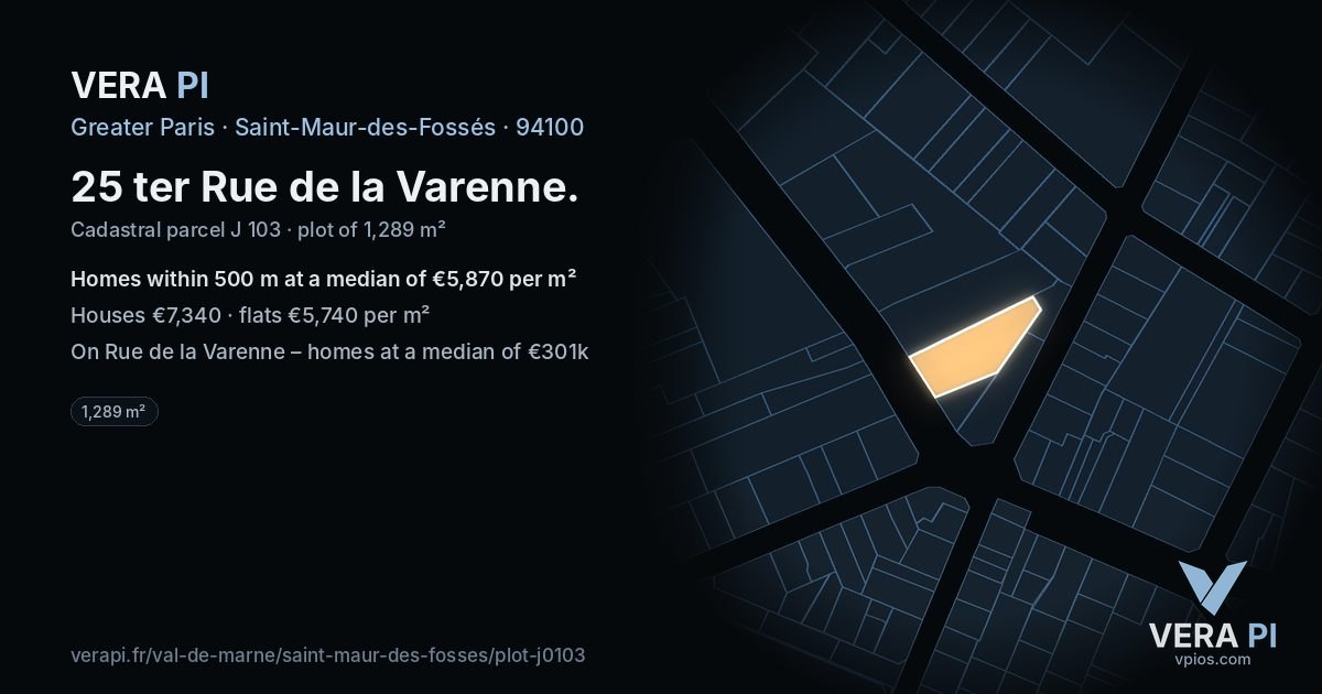 25 ter Rue de la Varenne, Saint-Maur-des-Fossés at night – the plot lit, the parcels around coloured by the prices near them