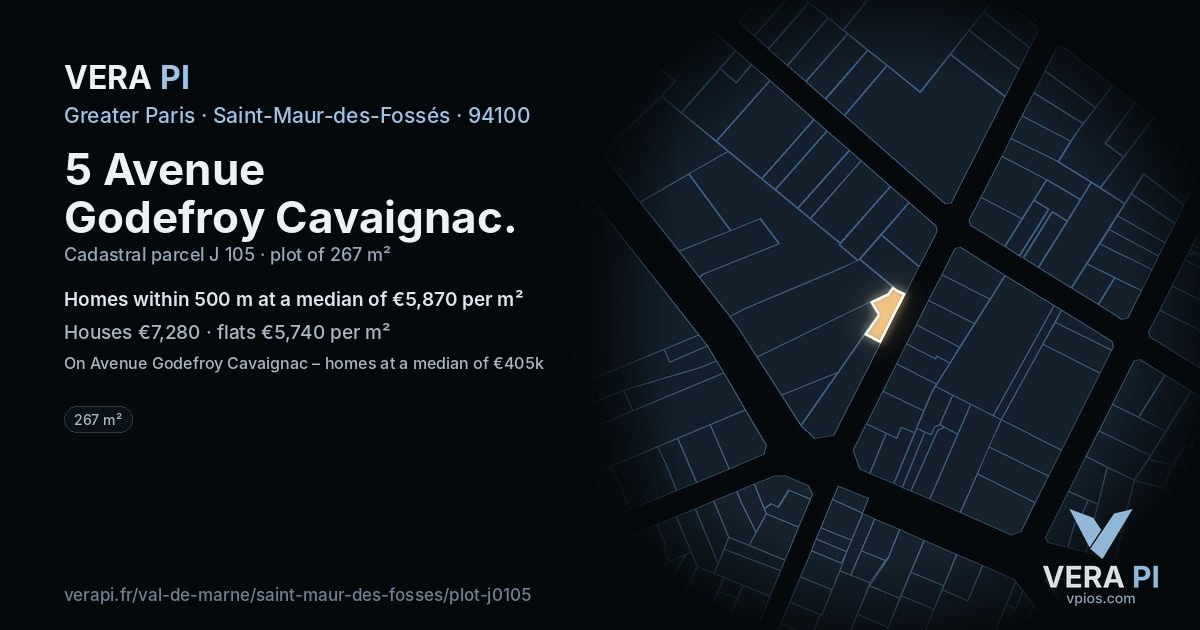5 Avenue Godefroy Cavaignac, Saint-Maur-des-Fossés at night – the plot lit, the parcels around coloured by the prices near them